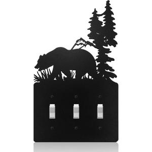 Lothee Metal Bear Switch Covers Moose Tree Mountain Elk Black Light Plate Forest Outlet Cover Toggle Switch Wall Plate Cover for Home Bedroom(Triple Toggle)