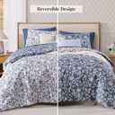 BLOOMHAVEN Queen Comforter Set -7 Pieces Floral Oxford Blue Comforter Set for All Seasons, Bed in a Bag Queen with Botanical Flowers Comforter, Sheets, Pillowcases & Shams, Oxford Blue, Queen