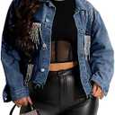 HTD Women's Cropped Jean Jacket Button Up Long Sleeve Ripped Distressed Denim Jacket Frayed Hem, Size S