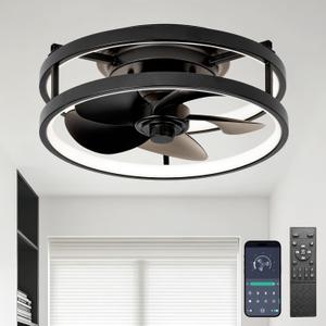 13" Small Ceiling Fan with Light with Remote Low Profile Flush Mount Fandalier LED Fan Light with App,Modern Ceiling Fans for Bedroom Black