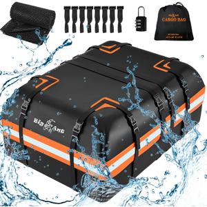 Big Ant Car Rooftop Cargo Carrier Bag, 15 Cubic Feet Waterproof Heavy Duty 840D Car Roof Bag for All Vehicle with/Without Rack - Includes Anti-Slip Mat, 8 Door Hooks, 2 Extra Straps, Luggage Lock