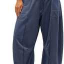 Yanekop Womens Baggy Wide Leg Pants Casual Summer Palazzo Pants Drawstring Waist Lounge Pants with Pockets(Navy Blue, XL)