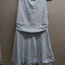 IWD Women's Sexy V Neck Sleeveless Corset Mini Dress Tiered Ruffle Hem A Line Short Party Club Dresses (Blue, L)