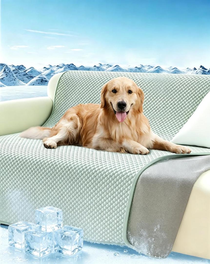 Lekereise Cooling Mat for Dogs - Self-Dog Cooling Mat Indoor, Pressure-Activated Cold Blanket for Sofa, Floor & Car, Crate, 83'' x 102'', Green