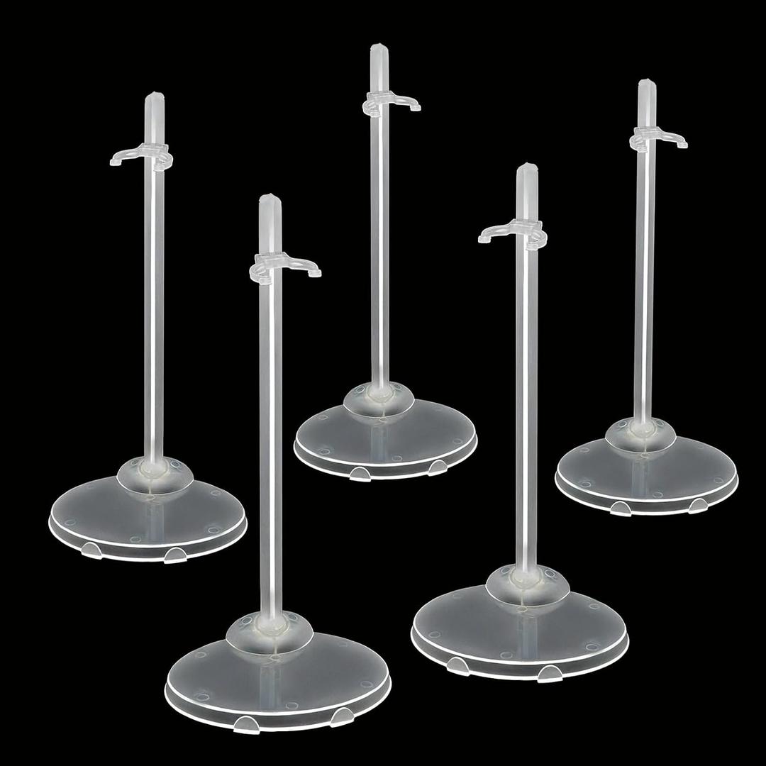 12-Pack Adjustable Doll Stands for 8-12 Inch Dolls, Clear Plastic, Hobby Figure Display Stands