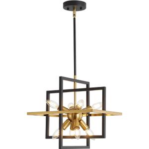 Modern Black and Gold Chandelier, 8 Light Lantern Pendant Light Geometric Sputnik Square Hanging Light Fixtures for Kitchen Islands, Dining Room, Farmhouse, Entryway, Foyers