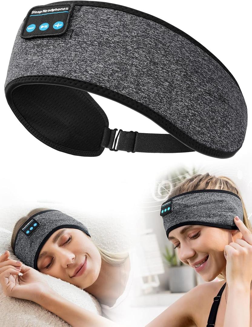 Sports Headband, Adjustable Wireless Headband Headphones, Long Time Play Headphone Band with Built in Speakers Perfect for Sleep, Workout, Running, Yoga, Travel, Insomnia (Gray)
