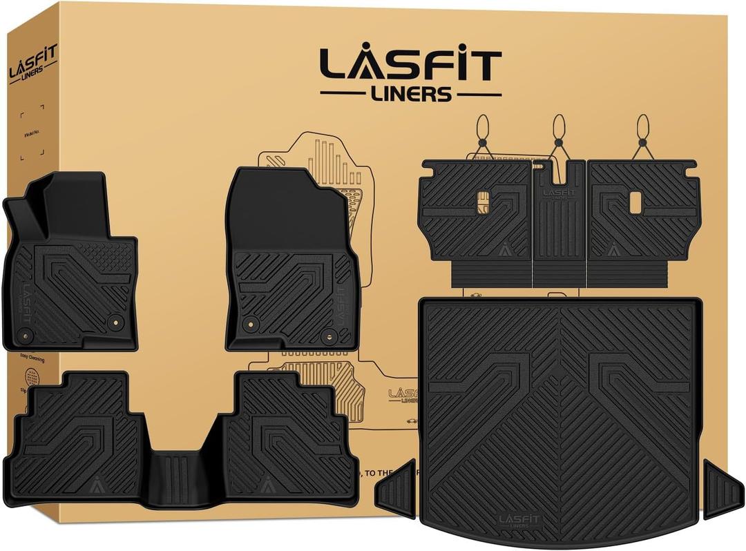 LASFIT Floor Mats & Backrest Mats & Trunk Mat for Mazda CX5 2017-2025 All Weather TPE Custom Fit Floor Liners Car Mats Accessories, Include 1st & 2nd Row & Seatback & Cargo Mats, Black