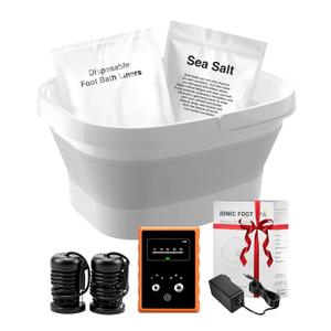 Ionic Foot Bath Detox Machine,Foot Detox Foot Bath Soak Tub with 2 Arrays,80 Disposable Foot Bath Liners,Detox Sea Salt,Folding Foot Spa Bucket,Home Salon-Level Foot Soaking Tub
