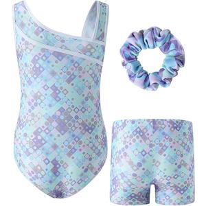 RONGTAI Girls Gymnastics Leotard Sleeveless Sloping Shoulders Ballet Dance Set for 5-6 Y Kids