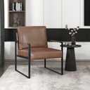 Lexicon Modern Accent Chair, Faux Leather Upholstered Living Room Chair with Wrapped Armrests, Arm Chair with Black Metal Frame, Comfy Single Chair for Living Room/Bedroom/Reading Room/Office, Brown