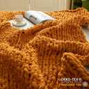 WESHIONGOO Chunky Knit Blanket Throw 51"63" Knitted Throw Blankets for Couch Bed Fall Throw Blanket Fluffy Soft Blanket with Jumbo Chenille Yarn Thick 100% Handmade (Burnt Orange), 51"x63"