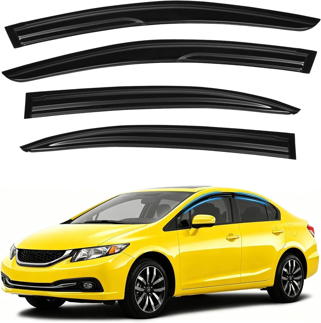 Civic Rain Guard - Window Visors for Honda Civic Sedan 2012-2015, Out-Channel Side Window Rain Guards for Civic Accessories, 4PCS, Black, Car Accessories