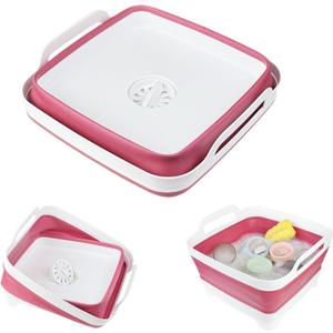 Collapsible Wash Basin for Baby Bottles - 2.4 Gallons Portable Dish Basin for RV Camping Sink, Space-Saving Dish Tub For Bottle Washing (Viva Magenta)