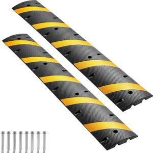 VEVOR 6FT Rubber Driveway Speed Bumps for Road-2PCS, Heavy Duty 2 Channel Modular Traffic Speed Humps, 22000 lbs/Axle Load Capacity, 72'' Cable Protector Ramp with Screws for Asphalt Concrete Gravel