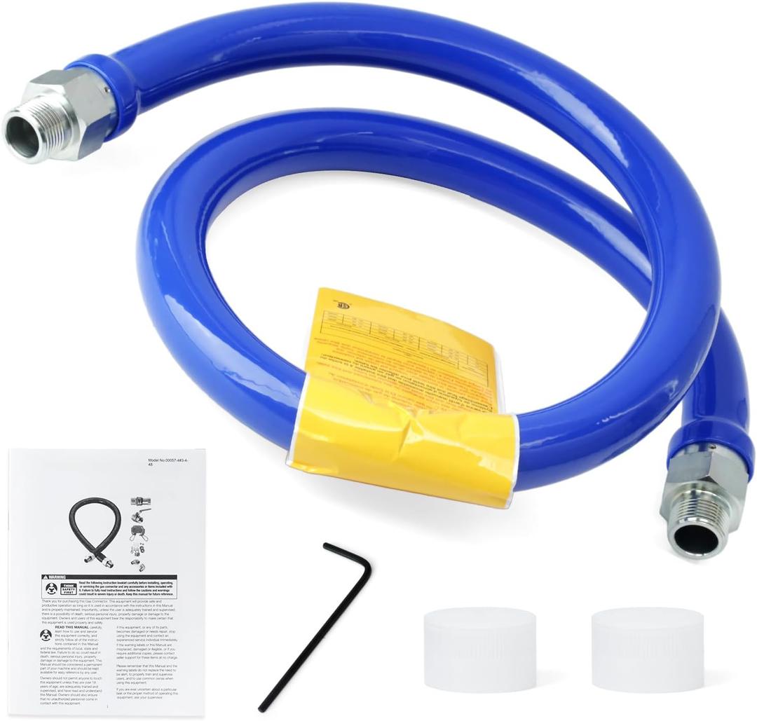 3/4" x 48" Flexible Gas Hose Compatible with Commercial Kitchen Equipment Quick Connect Fuel Line, Mobile Connector Designed for Appliance Cleaning and Moving