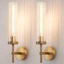 19.5" Knurled Brass Wall Sconces Set of 2, Gold Bathroom Vanity Light Fixtures with Crackle Glass Tube, Modern Lamp Lighting for Bedroom, Living Room, Hallway, Staircase, Mirror, Kitchen