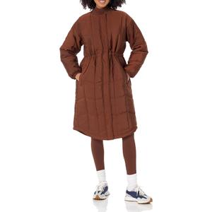 Essentials Women's Oversized Quilted Coat, Deep Brown, X-Large