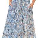 Annebouti Women 2025 Summer Fall Ruched Maxi Dress Adjustable Spaghetti Strap Floral Beach Long Sundress with Pockets (Medium, White Blue)