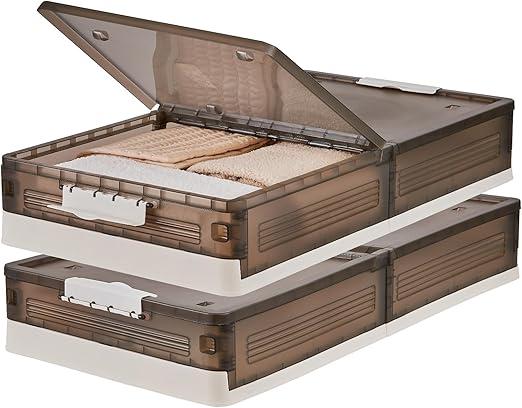 HOdo Home Under Bed Storage Containers with Lids and Wheels, Folding Plastic Storage Box, Stackable Under Bed Rolling Storage Plastic Containers for Clothes, Shoes, Blankets
