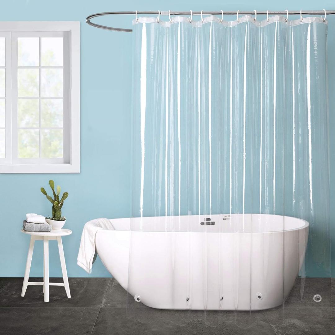 EurCross Clear Shower Curtain Liner 90 inches Long with 5 Magnet Weights and Hooks, Waterproof Premium 9G PEVA Extra Long Plastic Shower Curtain Liner 72 x 90 inch