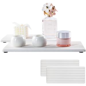 2 PCS Water Absorbent Diatomite Coasters (12.2" x 5.5"), Grooved Design, Water Absorbing Stone Used for Hand Soaps & Plants & toiletries in The Modern Home (White)