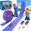 Flexible Race Track for Kids 15 Feet of DIY Flex Track Race with 2 Cars & 3 Strong Suction Cups Car Ramp Toy Track, for Kids Ages 3+, Blue