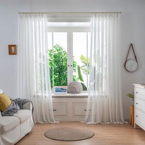 AIDUOMAER White Lightweight Sheer Curtains 84 Inches Long 2 Panels, 54 Inches Width, Semi-Transparent Hook Curtains, Soft Airy Drapes, Suitable for Bedroom and Living Room