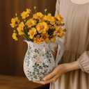 Vintage Green and Beige Vase with Handel,Retro Ice Cracked Ceramic Vases,Rustic Large Chinoiserie Floral Pitcher Vases for Living Room Bookshelf Home Office Dcor 8.2" (GB-03)