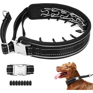 Mayerzon Prong Collar for Large Medium Dogs, Patented Reflective Pinch Collar with Metal Buckle, No Pull Adjustable Hidden Covered Dog Walking Training for Pitbull German Shepherd Doberman(Black, XL)