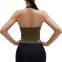SUUKSESS Women Halter Tank Tops Deep V Neck Wrap Workout Crop Top Yoga Padded Bra (Brown, XS)
