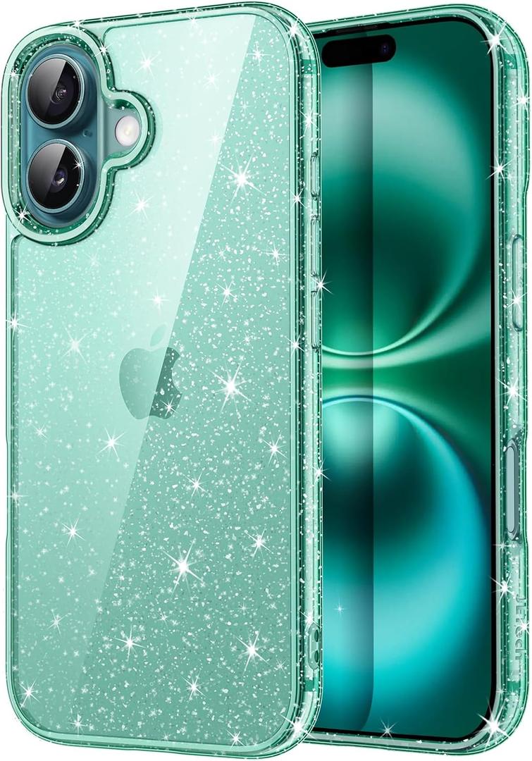 JETech Glitter Case for iPhone 16 6.1-Inch, Bling Sparkle Shockproof Phone Bumper Cover, Cute Sparkly for Women and Girls (Teal)
