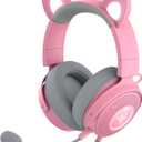 Razer Kraken Kitty V2 Pro Wired RGB Headset: Interchangeable Ears (Kitty, Bear, Bunny) - Stream Reactive Lighting - Detachable HyperClear Cardioid Mic - 50mm Drivers - 7.1 Surround Sound - Quartz Pink (Standard)