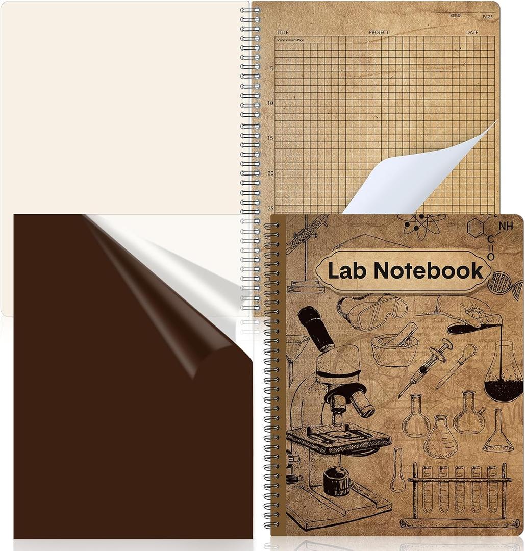 2 x Chemistry Lab Notebook Vintage Laboratory Notebook Quad Ruled Science Lab Book 8.5'' x 11'' for Student Research Graphing Engineering Computation Physics Ink Proof 104 Page Coil Binding
