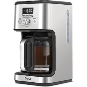Gevi 14-Cup Programmable Coffee Maker, Drip Coffee Machine with Normal & Strong Brew for Home and Office, Glass Carafe, 2-Hour Keep Warm, Pause & Serve, Auto Shut Off, Silver