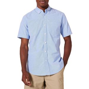 Amazon Essentials Oxford Shirts for Men - Regular-Fit, Short-Sleeve (Large, Blue)