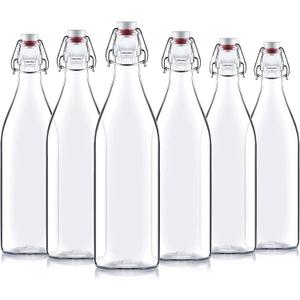 Bormioli Rocco Giara Swing Top Bottles 33  Ounce/1 Liter (6 Pack) ROUND Clear Glass Grolsch Flip Top Bottle With Stopper