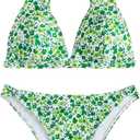 SOLY HUX Women's Floral Print Spaghetti Strap Bikini Bathing Suit 2 Piece Swimsuits (Small, Green Floral)