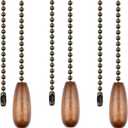 Walnut Wooden Pull Chain Extension for Ceiling Light Fan - 3 Pack