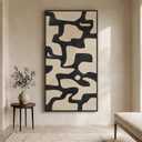Large Framed Neutral Abstract Wall Art, Black Beige Mid Century Modern Vertical Canvas Prints Paintings Artwork for Walls, Organic Pictures Wall Decor for Hallway Living Room Bedroom Office, 30x60 In