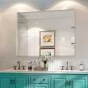 Mirrorons Beveled Mirror, Wall Mirror 40" x 30", Frameless Rectangle Bathroom Mirror with Beveled Edge, Hangs Horizontally or Vertically. Rounded Corner Tempered