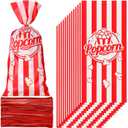 Teling 100 Pcs Popcorn Treat Bags 100 Pcs Popcorn Treat Bags for Party Red White Stripe Cookie Candy Bags with 150 Red Twist Ties for Circus Carnival Birthday Party Favor