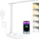 White crown LED Desk Lamp with 15W Wireless Charger & USB Port, Dimmable Table Lamp with 5 Lighting Modes, Sensitive Touch Control, Foldable & Portable Desk Light for Home, Office, Bedroom, Reading (Pro)