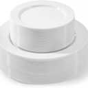 100 PCS White Plastic Plates, Plastic Thanksgiving Plates Disposable Include 50 Dinner Plate and 50 Dessert Plate Perfect for Holiday, Wedding & Thanksgiving Party