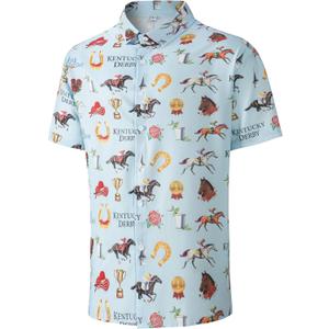N NUCLTCK Men's Hawaiian Shirt for Men Wrinkle Free Casual Printed Beach Shirt, Horse Racing Men's Casual Button Down Shirts Regular Fit Short Sleeve Holiday Summer Shirts for Men, XXL