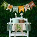 1/2 Birthday Decorations Baby Boy Wild Half Way To One Banner 1/2 High Chair Banner with Birthday Hat and Cake Topper Sage Green for 6 Months Party Decor