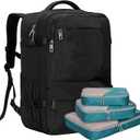 Hynes Eagle 44L Carry on Backpack Airline Approved Travel Backpack for Men Women Large Laptop Backpack 17 inch Nylon Backpack Overnight Weekender Duffel Bag Black with 3PCS Packing Cubes