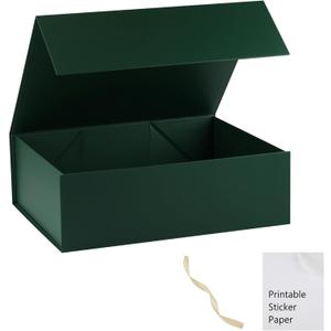 Green Gift Box,13x11x5.3 Large Gift Boxes With Lids For Presents Includes Ribbon And Diy Printable Sticker Paper,Bridesmaid Proposal Box,Magnetic Gift Box For Birthday,Wedding,Graduation