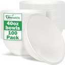 40oz Large Paper Bowls Disposable, 100 Pack Heavy Duty, Compostable White Sugarcane Bowls For Cereal, Salads, Hot & Cold Food