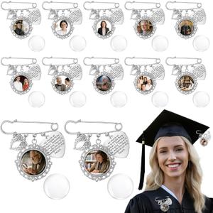 Kigeli 12 Pcs Graduation Memorial Pins Graduation Tassel Photo Charm with Wing DIY Pin Brooch Memory Tassel Picture Grad Cap Decoration Personalized 2026 Grad Gift for Gown Ceremony Bouquet